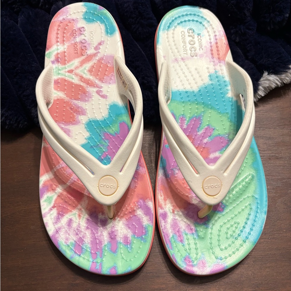 CROCS Pastel Tie-Dye Flip Flops